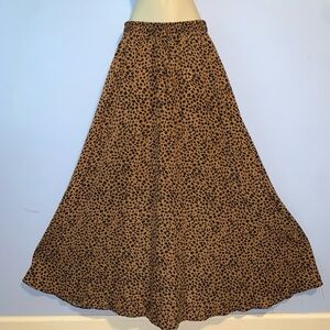 Blue time Leopard Print Maxi Skirt flowy pull on elastic waist long medium
